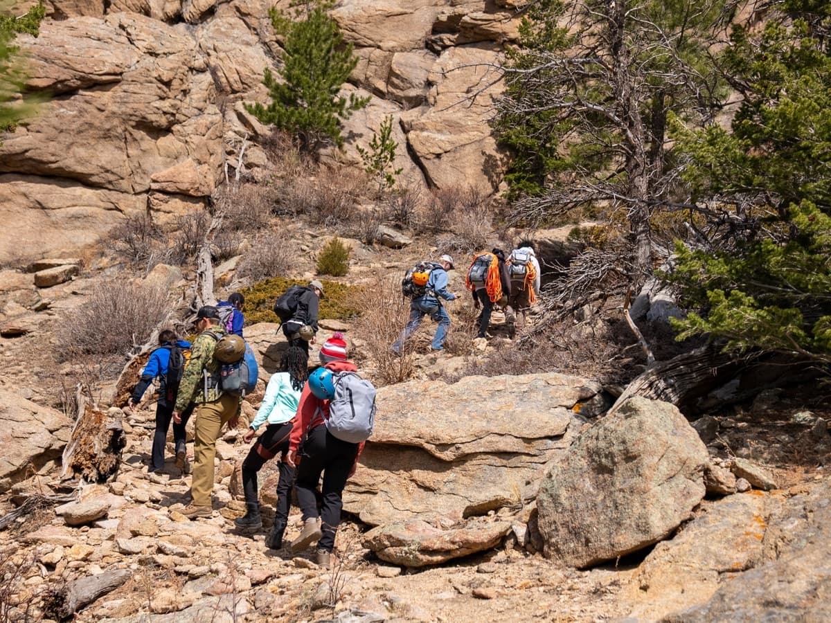 Mentors and students on an approach hike